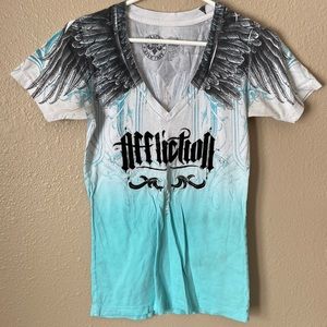 Affliction turquoise wing tee shirt